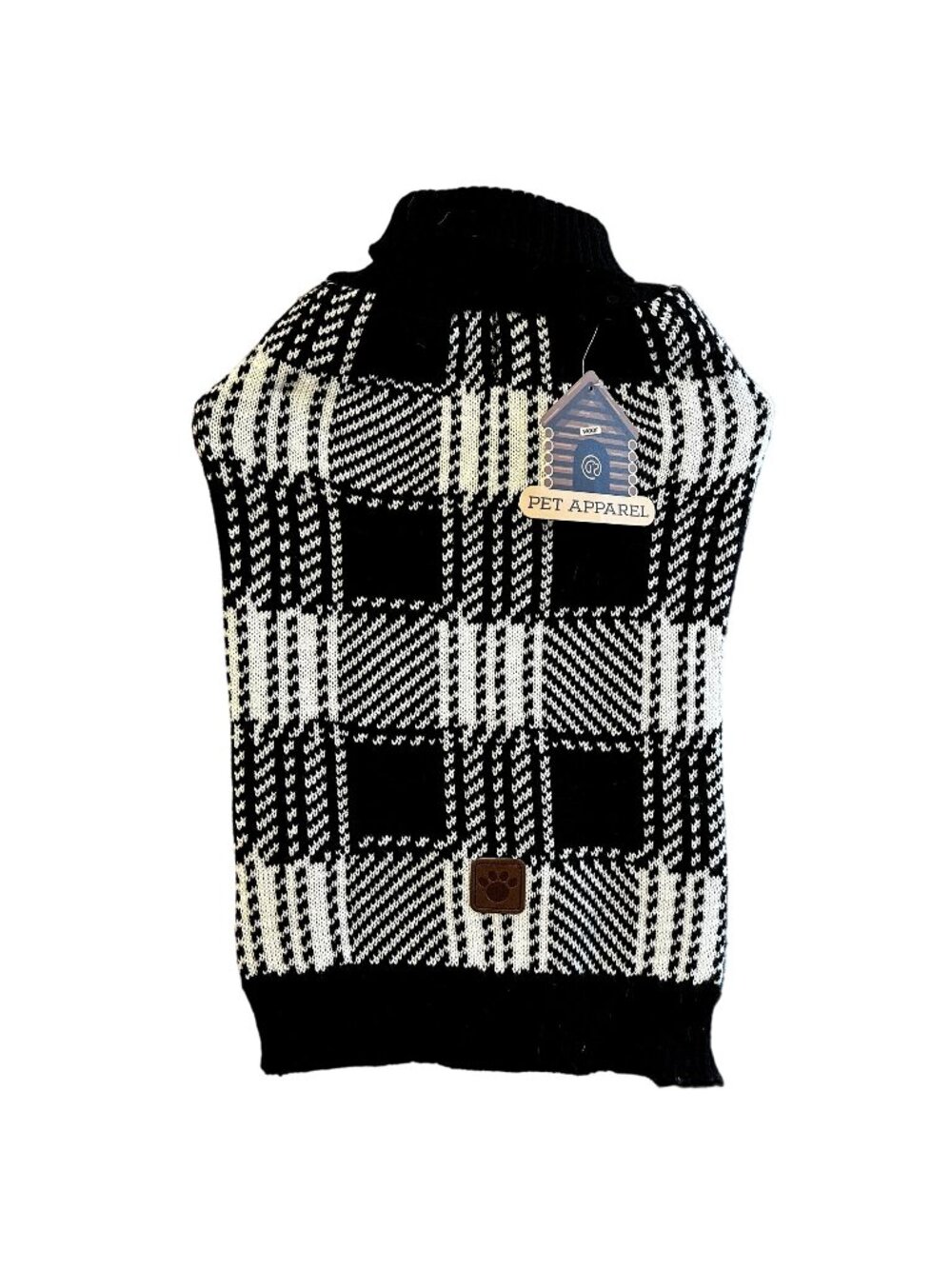 Woof Pet Apparel Buffalo Check Sweater Black White Large Dog Up To 35lb